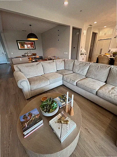 Beautiful huge taupe chenille sectional sofa for sale! Originally paid $4000.