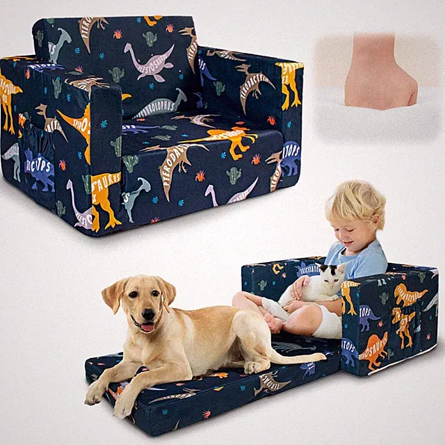 Beavtaens Kids Couch, 2-in-1 Kids Fold Out Couch, Convertible Kid Sofa to Lou...