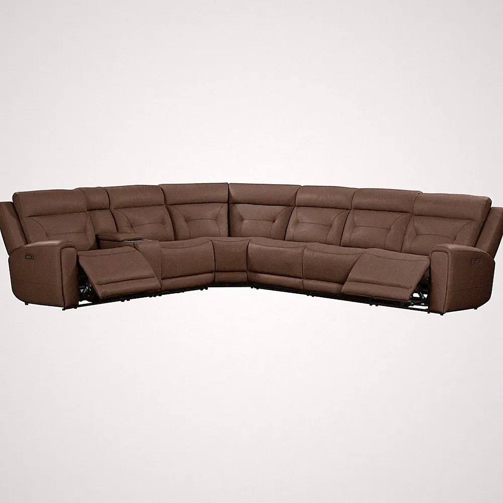 Beckham Power Reclining 7 Piece Sectional Sofa - Aline Saddle Brown Leather