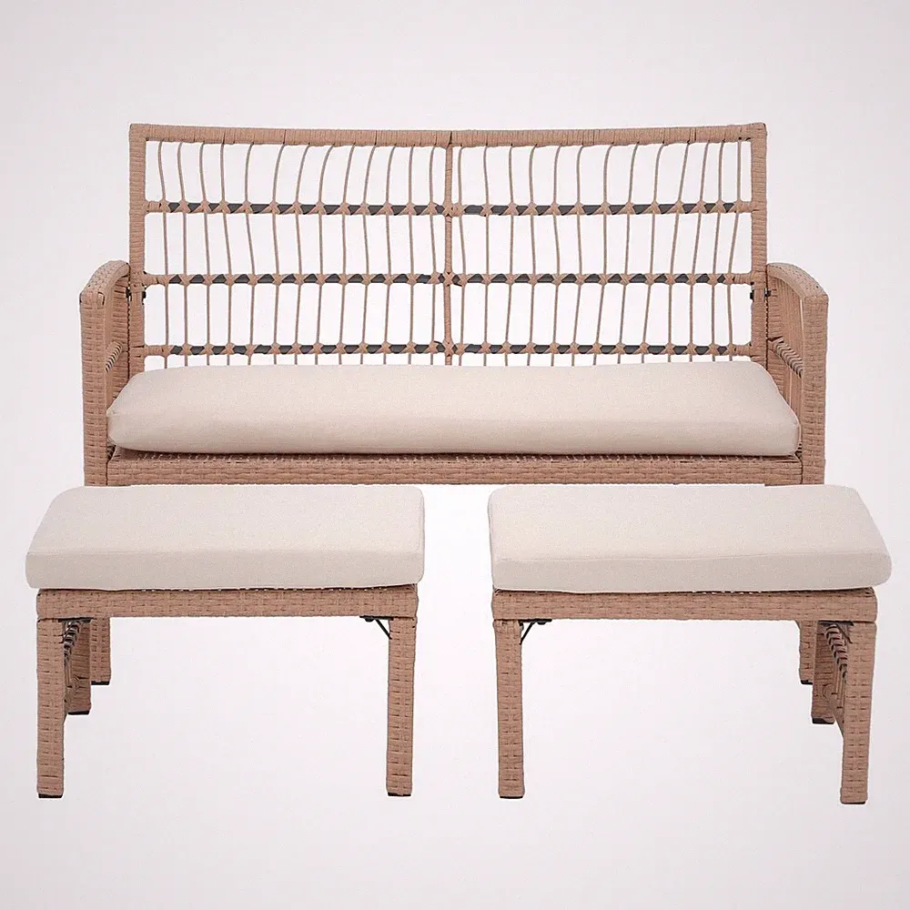 Bed Bath and Beyond Outdoor 3 Pieces Sofa Set Cushioned Loveseat and 2 Ottomans