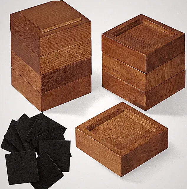 Bed Risers Set of 8 Adjustable 1-4in Solid Wood Non Slip Square