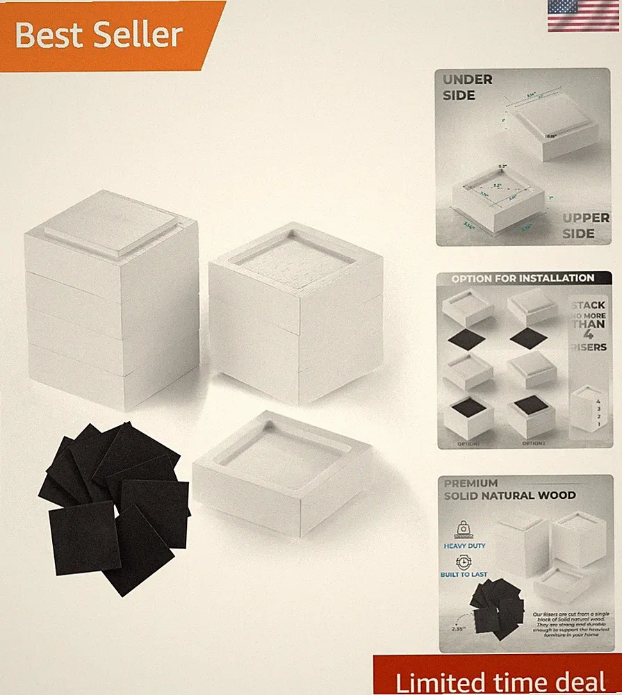 Bed Risers Set of 8 Furniture Risers Lifts Height 1", 2", 3" or 4", Solid Nat...