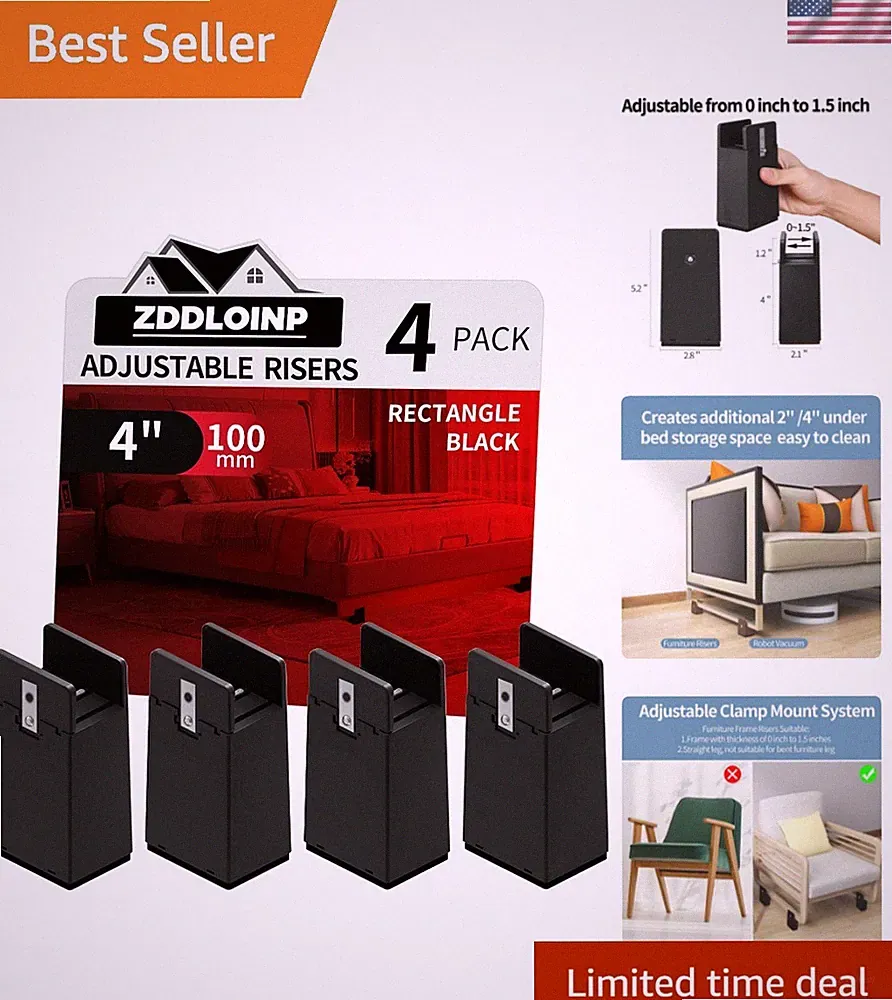 Bed Risers with Adjustable Screw Clamp, Fits Thickness of Furniture Frame fro...