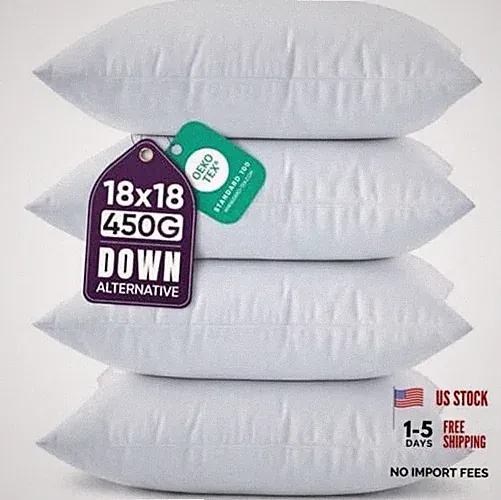 Beddora Throw Pillows (Set of White) 18x18 Pillow Inserts Down 18x18 Inch 4