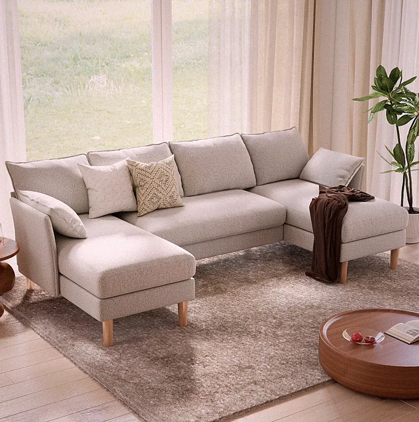 BedLuxury 100" U-Shape Sectional Sofa with Chaise, Chenille Modern Couch