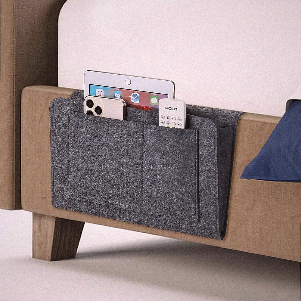 Bedside Pockets Caddy Felt Bed Storage Organizer Hanging Bag Table Sofa Holder