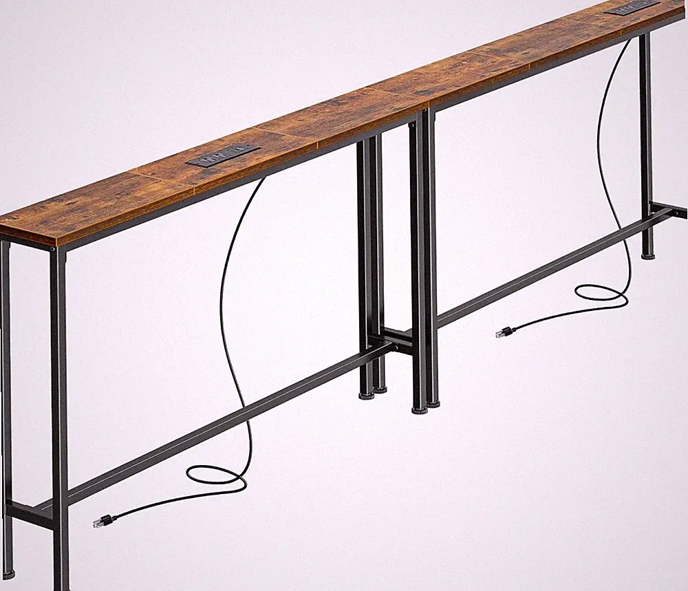Behind Sofa Console Table by SUPERJARE - Rustic Brown w/ USB-C & Outlets
