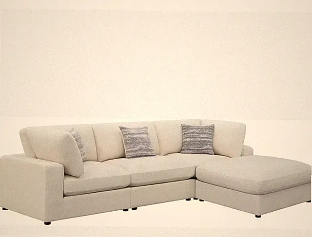 Beige 100% Linen Sectional Sofa with Chaise