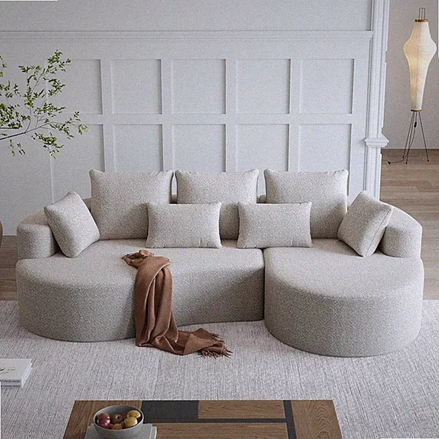 Beige 105" Chenille L-Shaped Corner Sofa with Chaise for Living Room
