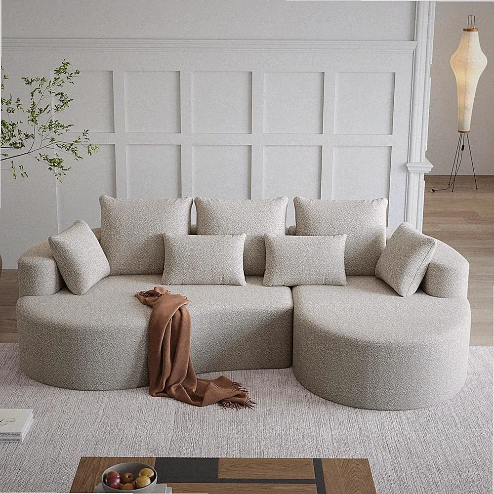 Beige 105" Chenille L-Shaped Sectional Sofa with Chaise for Living Room