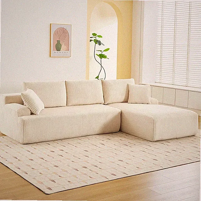 Beige 106" Modular L-Shaped Sectional Sofa with Chaise - No Assembly Required