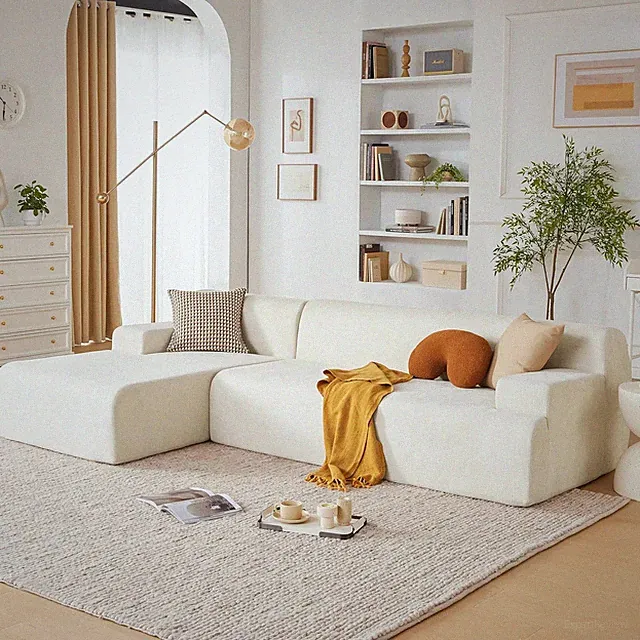 Beige 107" Modular L-Shaped Cloud Couch with Chaise for Ultimate Comfort