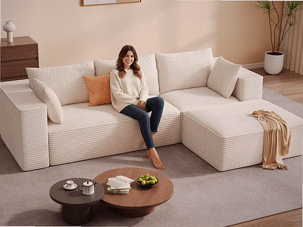 Beige 108" Modular Sectional Sofa with L-Shape Chaise - No Assembly Needed