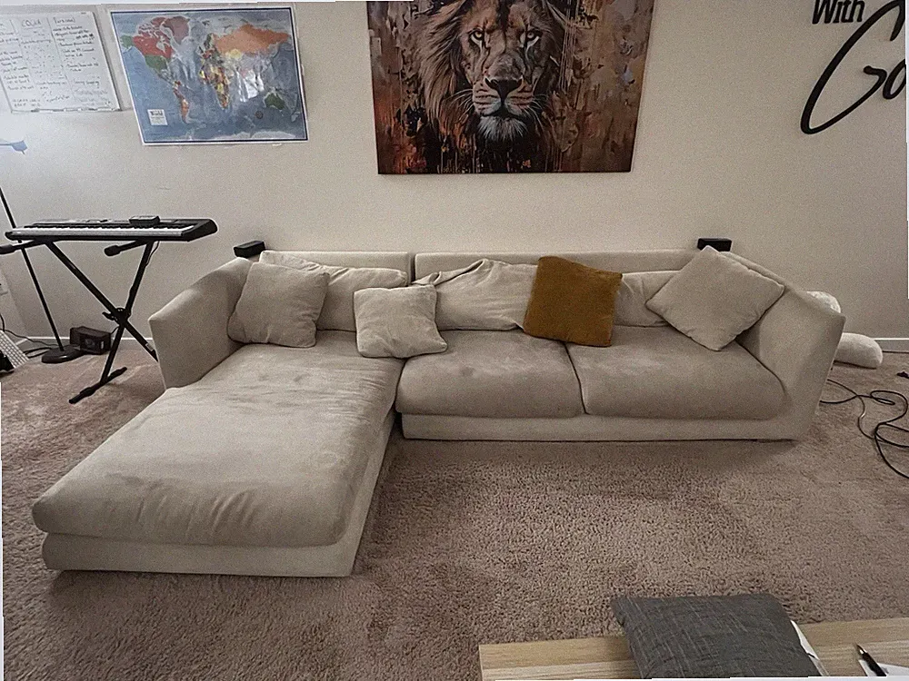 Beige 110inch Feather Sectional Couch