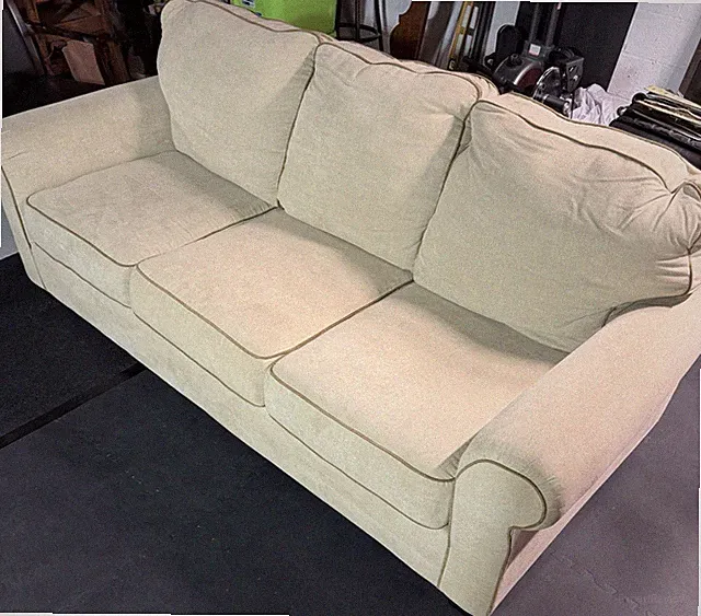 Beige 3-Seat Sofa Couch, Rolled Arms, Cushion Back, 100% Polyester