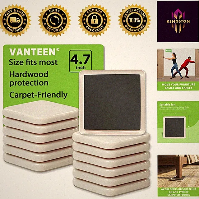 Beige 4.7 Inch Furniture Movers Set of 12 - Effortless, Safe & Eco-Friendly