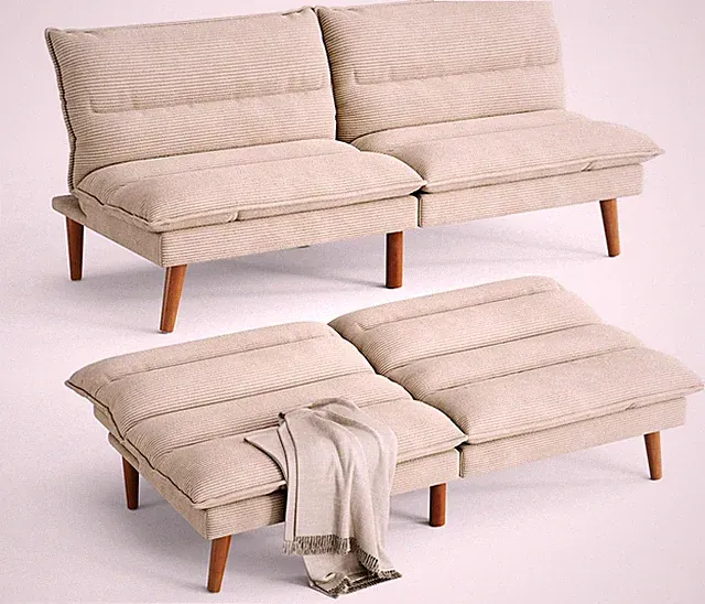 Beige 71" Corduroy Futon Sofa Bed with Adjustable Backrest for Small Spaces