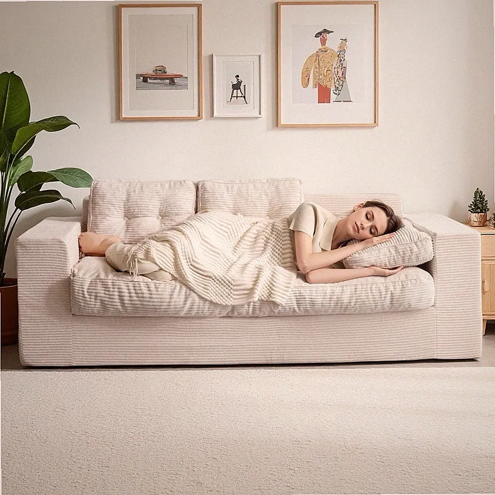 Beige Chenille Convertible Sofa Bed, Foam Frame, 74.8 x 31.5 x 26 in