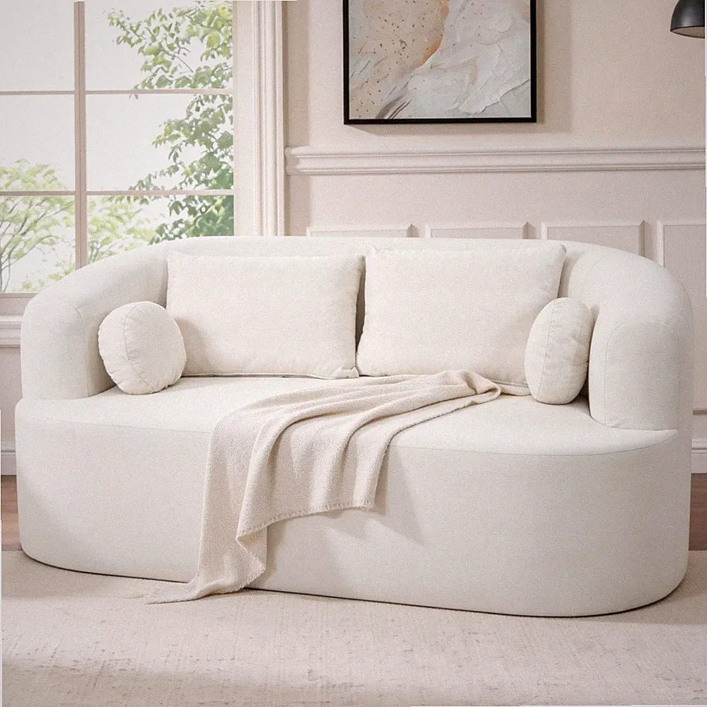 Beige Chenille Loveseat Sofa for Small Spaces, No Tools Assembly