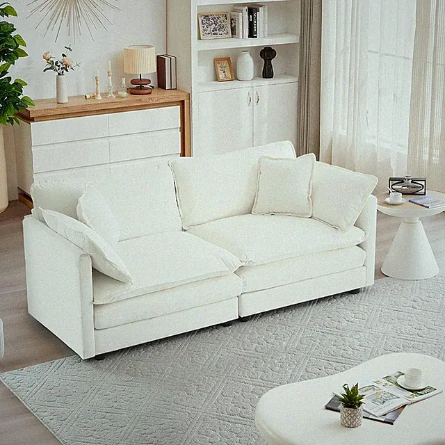 Beige Chenille Loveseat Sofa with Pillows for Stylish Living Room & Office