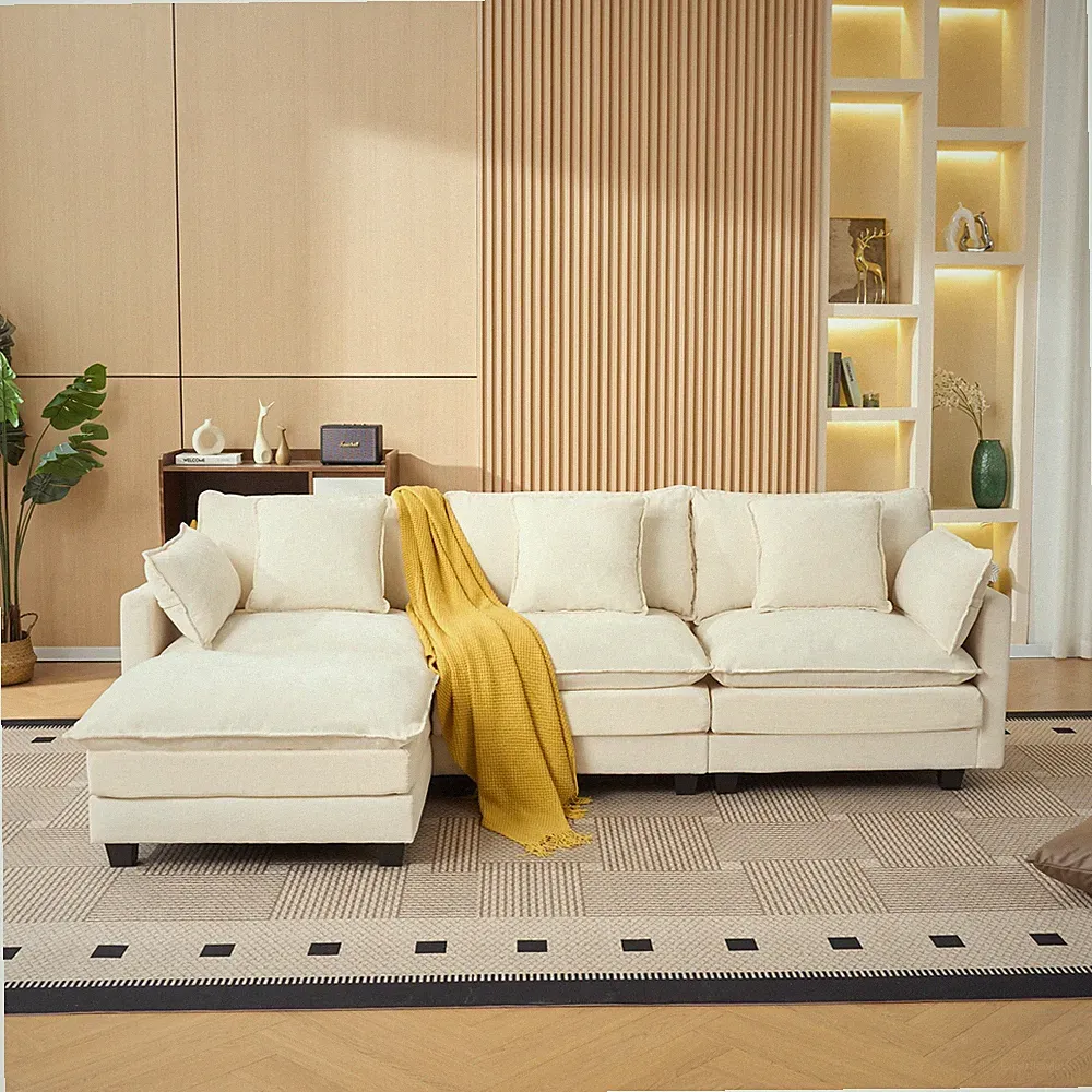 Beige color 3-seat combo sofa with storage ottoman for living room apartment b