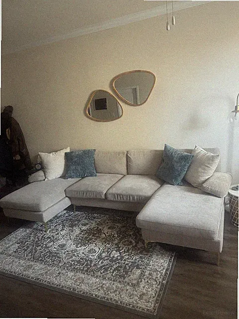 Beige Contemporary Sectional Sofa 4-Seater Metal Gold Frame Removable Cushions