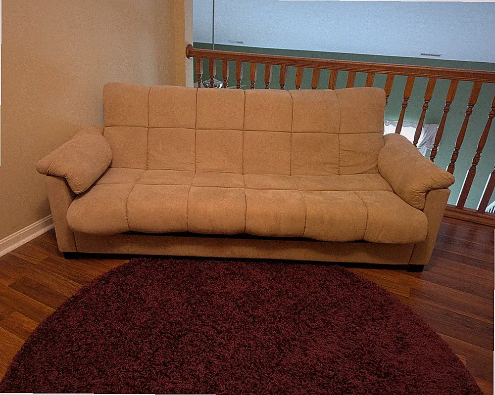 Beige Convertible Futon Sofa Bed, Solid Fabric/Metal Frame Set 80x34x36