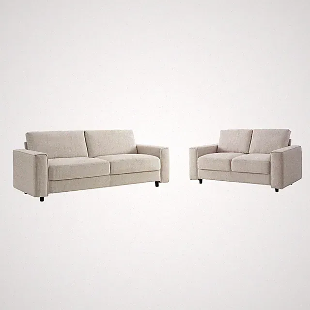 Beige Corduroy 2-Piece Sectional Sofa Minimalist Style