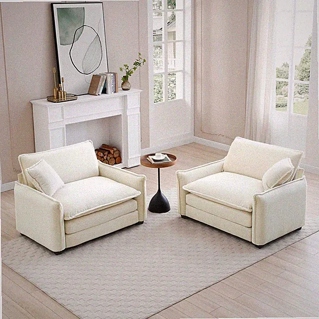 Beige Corduroy,Luxurious and Sophisticated Deep Seated Sofa Set w/Two Single De