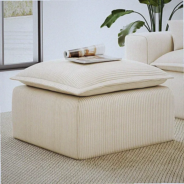 Beige Corduroy Pouf for Modular Sectional Sofa, Matching Accessory for Living Ro
