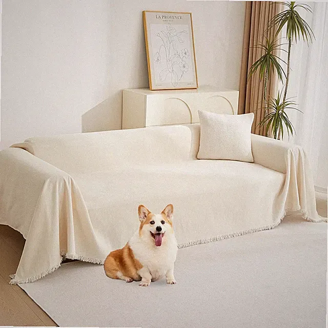 Beige Couch Cover for 3 Cushion Sofa - Pet & Kid Friendly, 71"x150