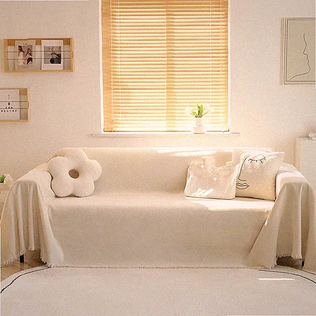 Beige Couch Cover for Pets, Washable Chenille Protector for 3 Cushion Sofa