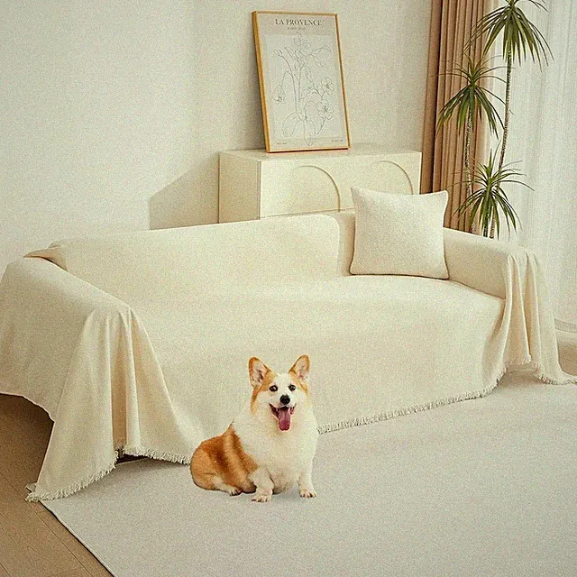 Beige Couch Cover Sectional Couch Covers for 2 Cushion Couch Sofa 118"D x 71"W