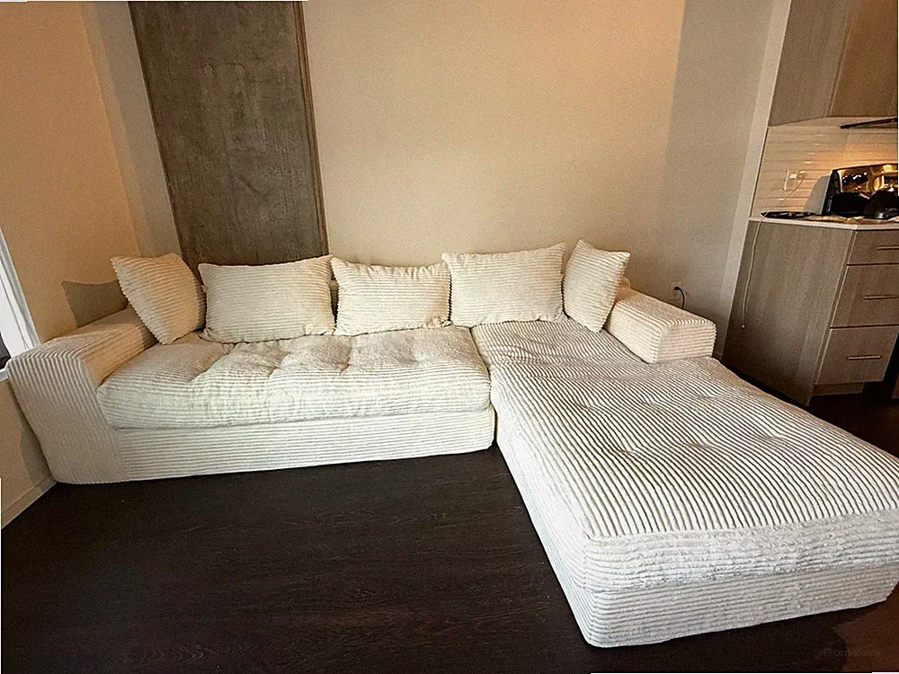Beige Fabric Sectional Sofa Chaise Solid Tufted Cushions BRAND NEW