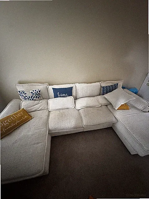 Beige Fabric Sectional Sofa with Chaise, 4-Seat, Track Arms, Modern