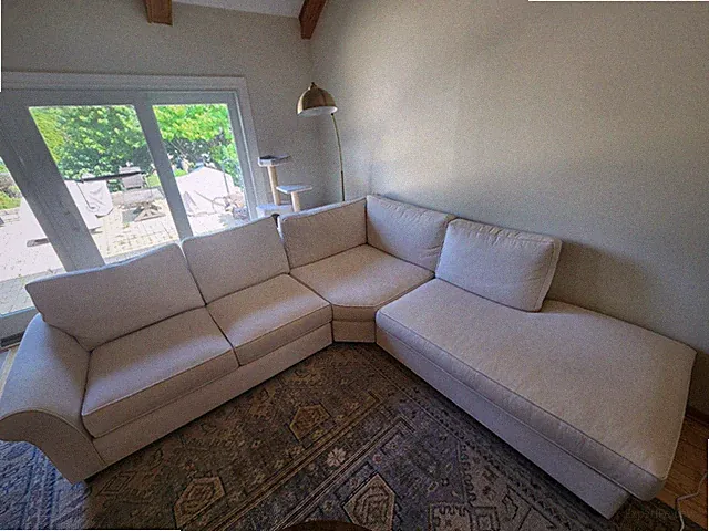 Beige Fabric Sectional Sofa with Chaise, Curved Arms, Solid Pattern