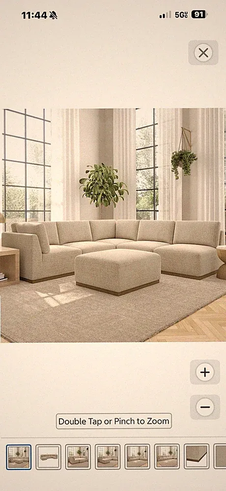Beige Fabric Sectional Sofa with Ottoman, 139.4 in, 5-Seat, Track Arms