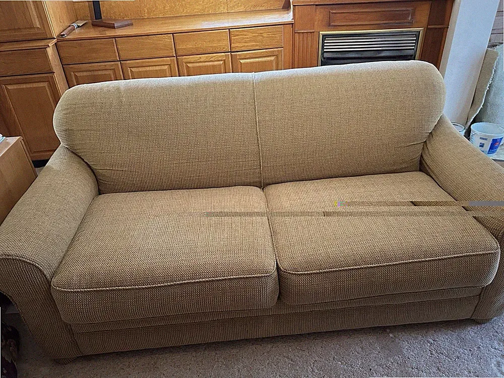 Beige Fabric Sleeper Sofa Double Bed Rolled Arm Tight Back Wood Frame