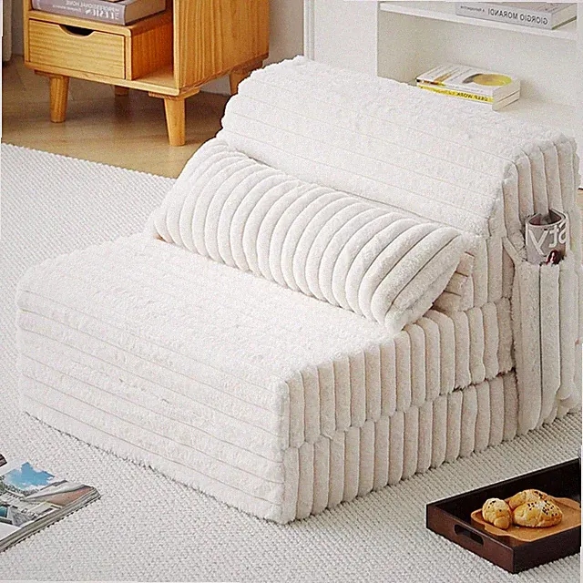 Beige Folding Sofa Bed - 4-Fold Convertible Sleeper Chair with Pillow