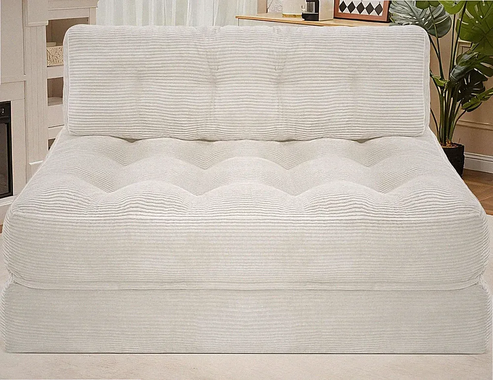 Beige Folding Sofa Bed with Dual Pillows - Convertible Sleeper Chair
