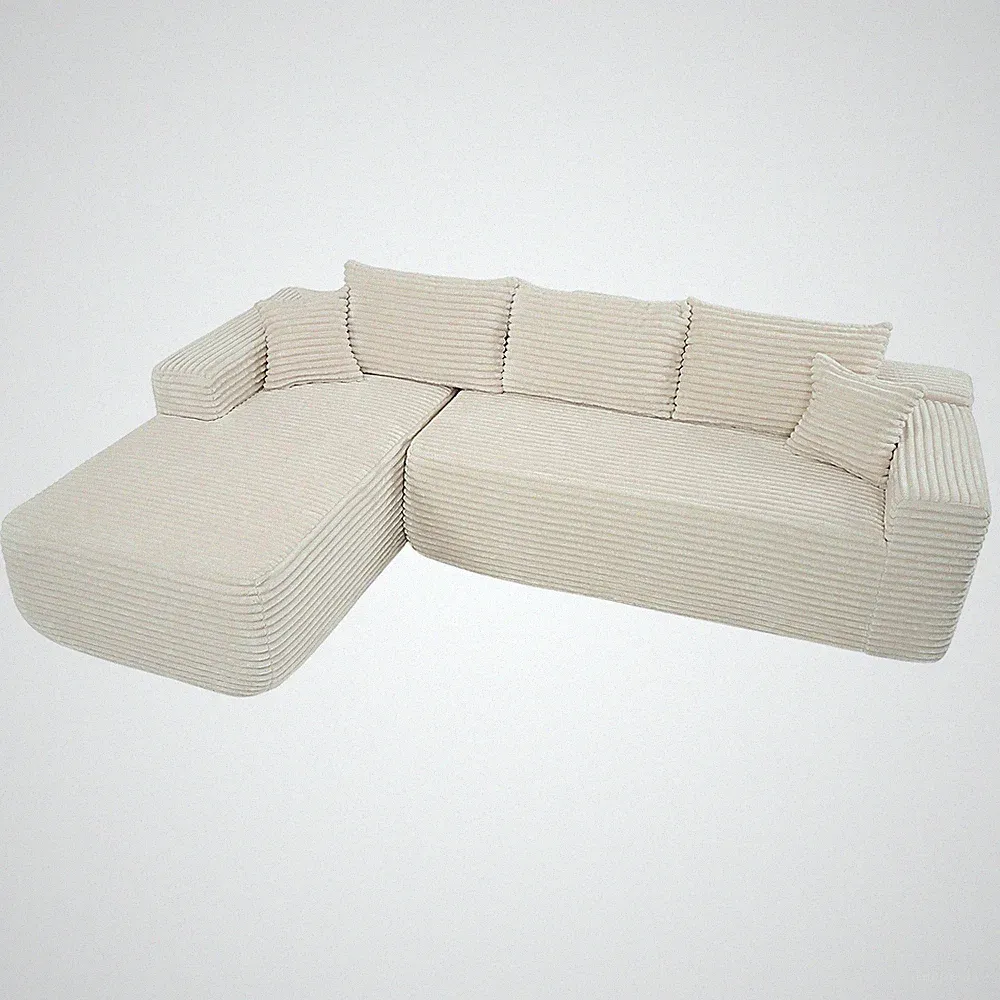 Beige L Shape Modular Sectional Couch Flexible 2 Seater Sofa for Living Room Hot