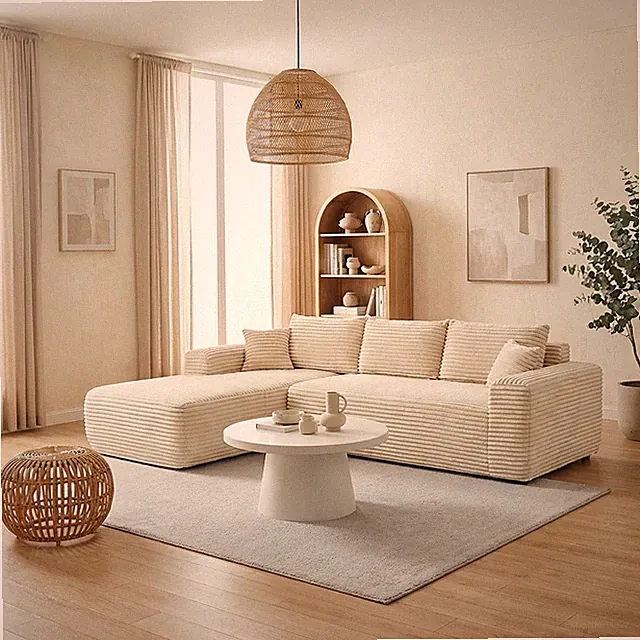 Beige L-Shape Modular Sectional Couch with Pillows No Assembly Required