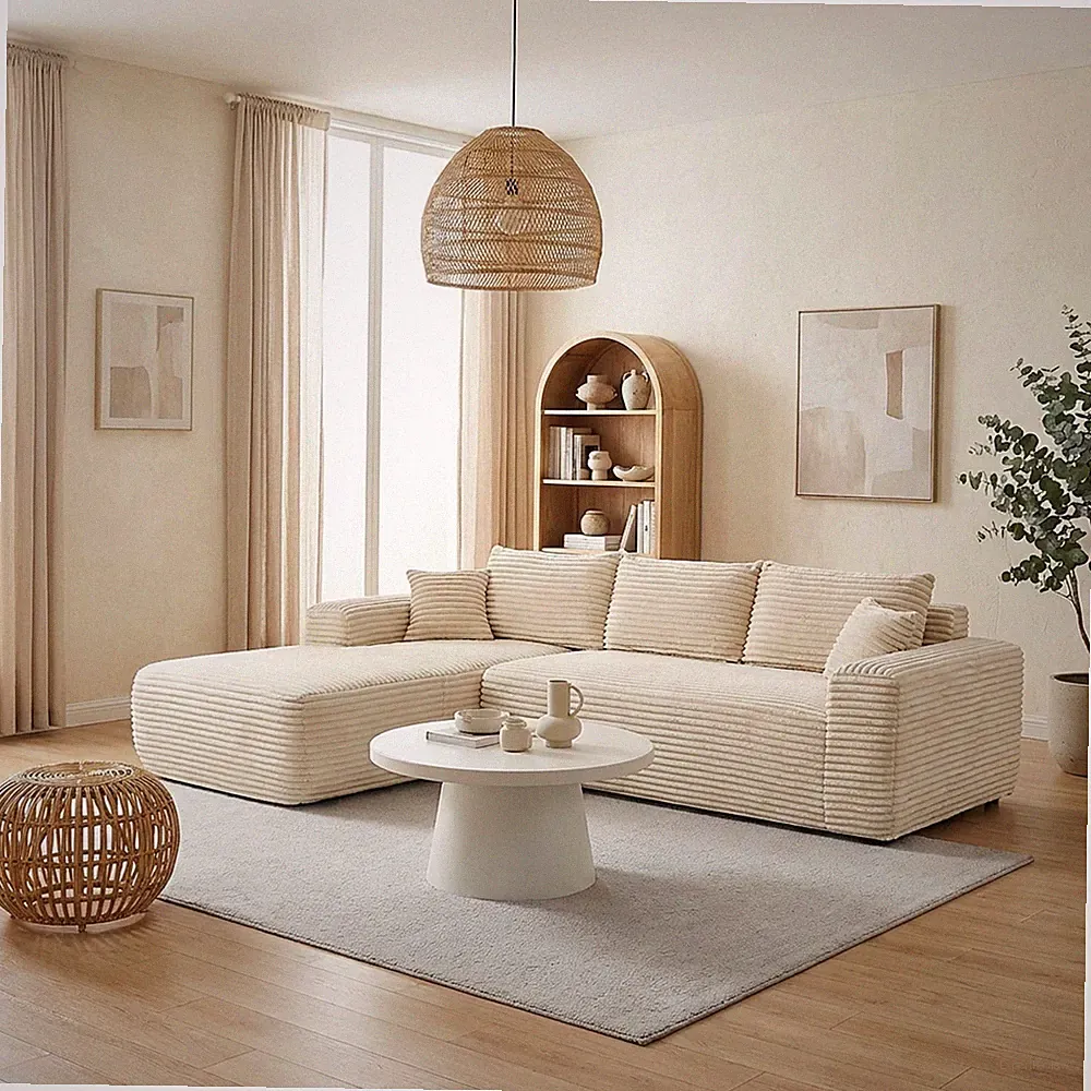 Beige L-Shape Modular Sectional Couch with Pillows No Assembly Required