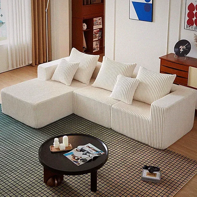 Beige L-Shaped Cloud Couch - Comfy Boneless Sofa, No Assembly Needed