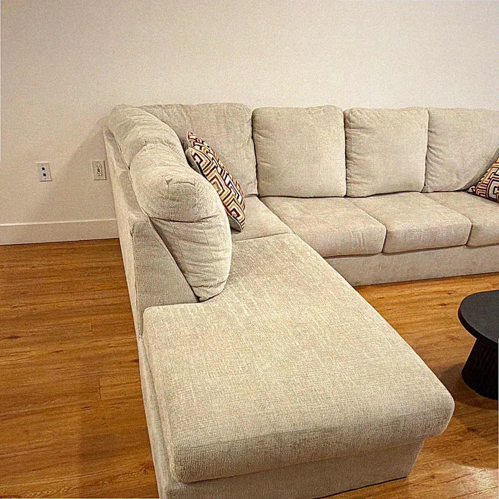Beige Linen Blend Sectional Sofa w/ Chaise, Modern High Back, 110in, 4 Seat