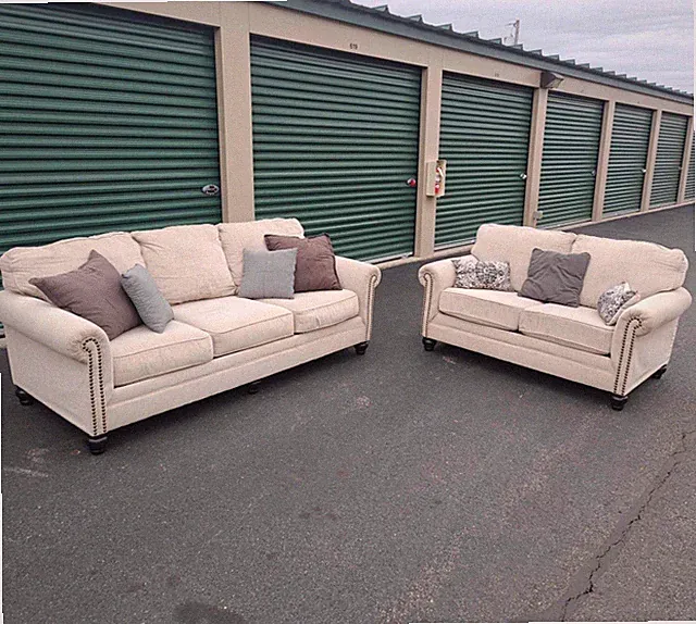 Beige Linen Sofa Set Two-Piece with Removable Cushions, 88" and 64" Sizes