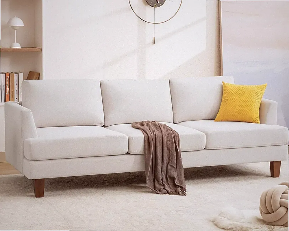 Beige Mid Century Modern 89" Cozy Couch for Living Room & Office