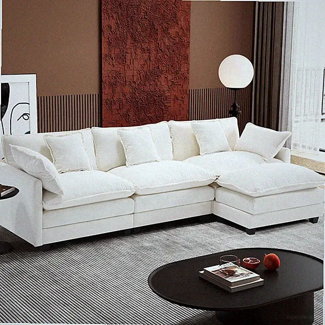 Beige Modern L-Shaped Chenille Sofa Sectional with Ottoman - 111.4