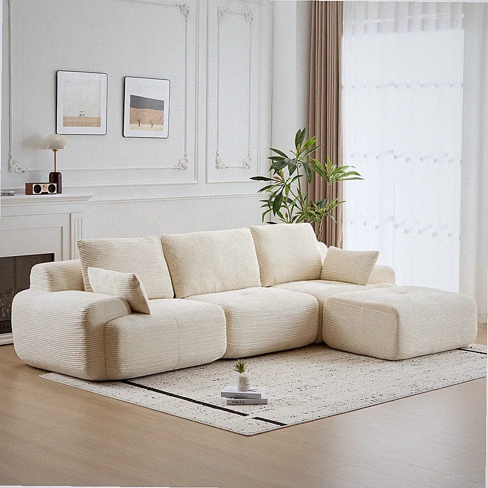 Beige Modern Memory Foam Compressed Sofa Large Sectional Couch For Living Room