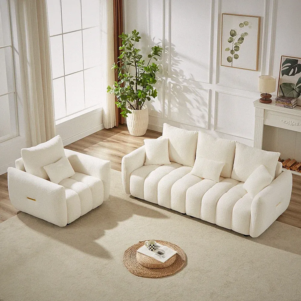 Beige Modern Sectional Sofa 4 Seater Wood Frame 4 Cushions